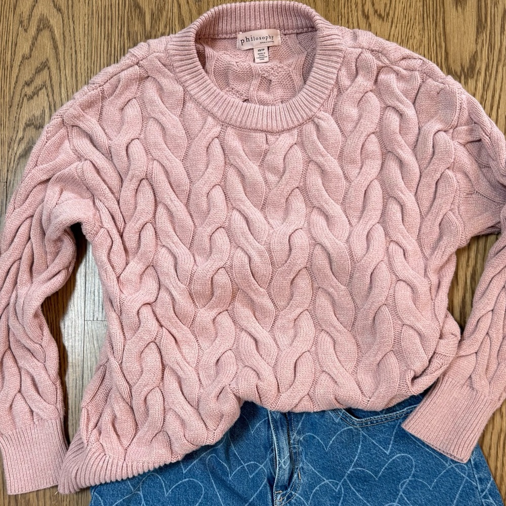 Philosophy Blush Pink Cable Knit Crewneck Sweater